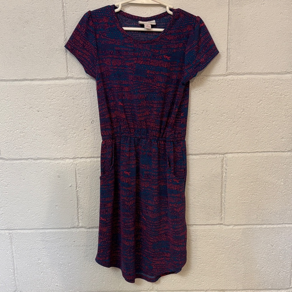 LuLaRoe Navy Blue & Pink Short Sleeve Midi Dress